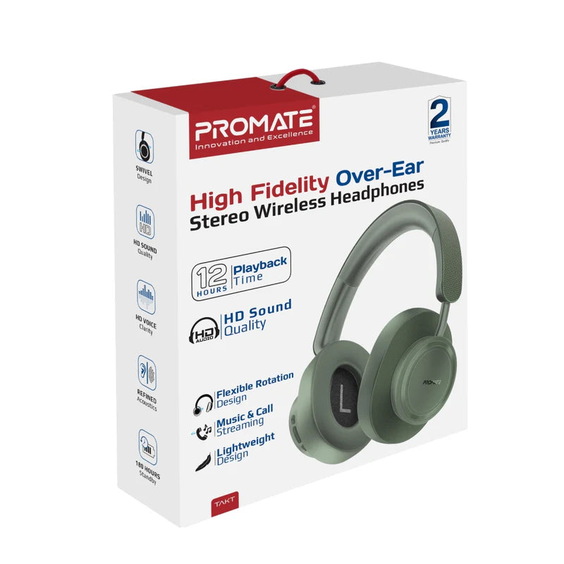 Promate Takt High Fidelity Over-Ear Stereo Wireless Headphones