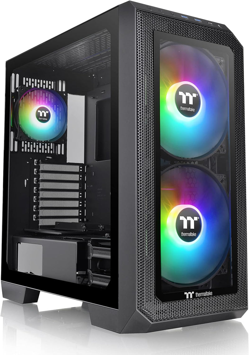 حافظة كمبيوتر Thermaltake View 300 MX TG ARGB لمزامنة اللوحة الأم E-ATX Mid Tower مع مروحة ARGB أمامية مقاس 2 × 200 مم وخلفية ARGB مقاس 1 × 120 مم، وزجاج مقسى قابل للتبديل ولوحة أمامية شبكية