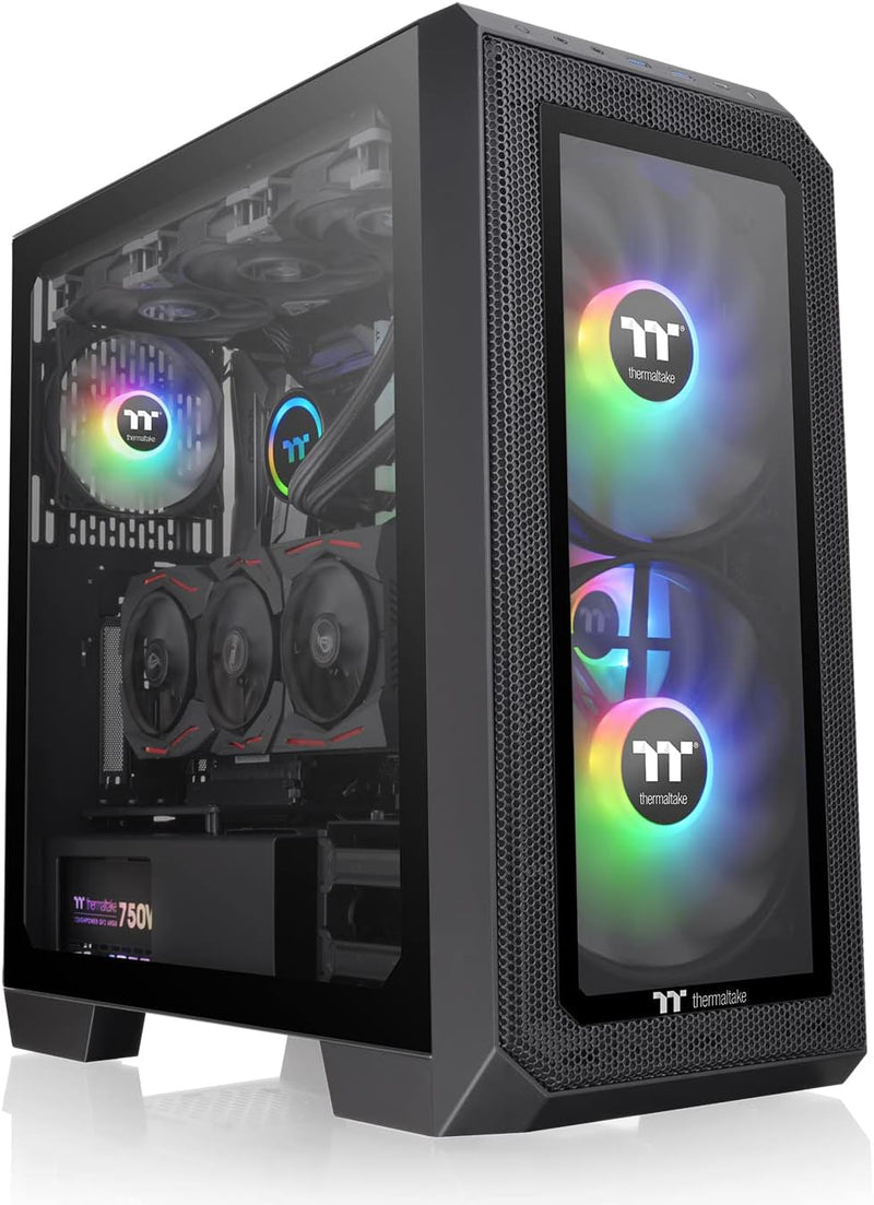 Thermaltake View 300 MX TG ARGB Motherboard Sync E-ATX Mid Tower Computer Case with 2x200mm Front & 1x120mm Rear ARGB Fan, Interchangeable Tempered Glass & Mesh Front Panel