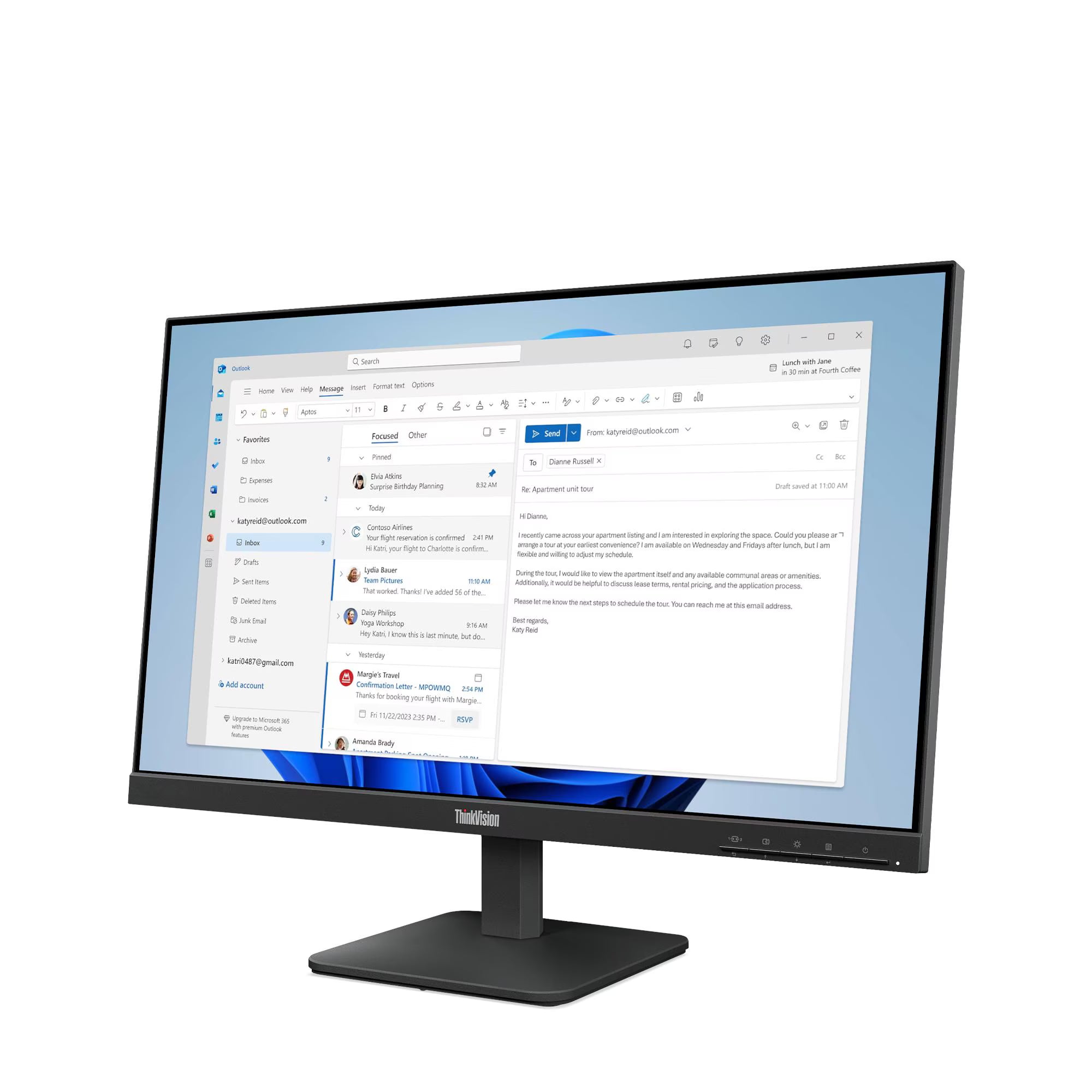 Lenovo ThinkVision S24-4e شاشة 23.8 بوصة FHD بتقنية IPS – تردد 100Hz، زمن استجابة 4 مللي ثانية، منافذ HDMI 1.4 وVGA، تقنية Natural Low Blue Light، لون Raven Black