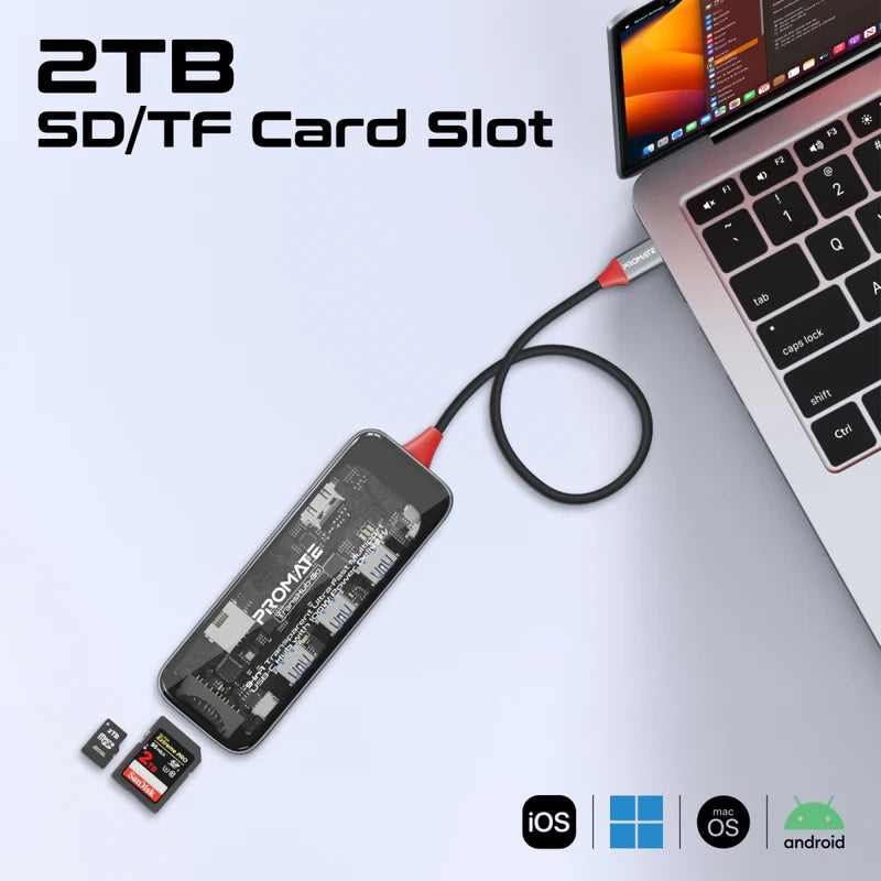 Promate 9-in 1 Transparent Ultra-Fast Multiport USB-C Hub with 100W Power Delivery