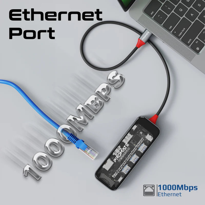 Promate 11-in-1 Transparent Ultra-Fast Multiport USB-C Hub with 100W Power Delivery