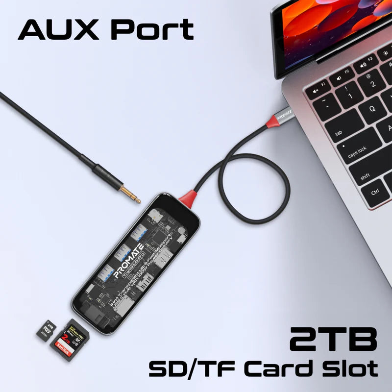 Promate 11-in-1 Transparent Ultra-Fast Multiport USB-C Hub with 100W Power Delivery