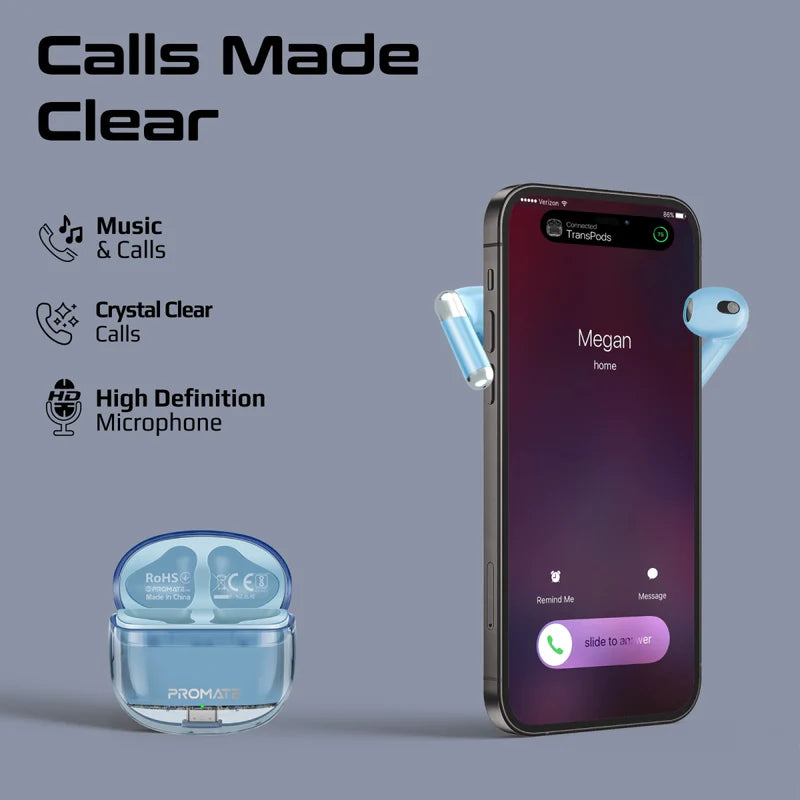 بروميت سماعات أذن TWS شفافة عالية الوضوح مع IntelliTouch