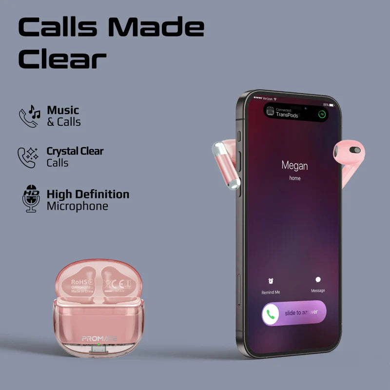 بروميت سماعات أذن TWS شفافة عالية الوضوح مع IntelliTouch