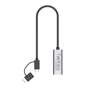 محول إيثرنت UNITEK U1313C USB-C/USB-A إلى 2.5G - 2500 ميجابت في الثانية، مصنوع من سبائك الألومنيوم، كابل بطول 30 سم، التوصيل والتشغيل، متوافق مع أنظمة Windows/macOS/Linux