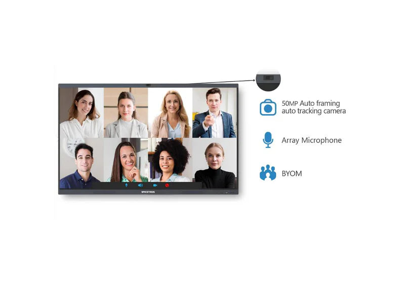 Specktron UDX-86S2 Pro شاشة تفاعلية 86 بوصة بدقة 4K مع دعم لمس 50 نقطة، معالج ثماني النواة، شهادة EDLA وكاميرا AI بدقة 50 ميجابكسل