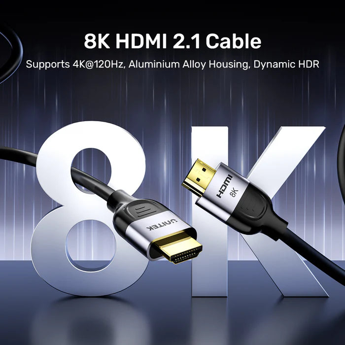 كابل HDMI 2.1 من يونيتيك بدقة 8K — كابل HDMI عالي السرعة بعرض نطاق 48 جيجابت في الثانية، يدعم 8K بمعدل 60 هرتز و4K بمعدل 120 هرتز، مع دعم النطاق الديناميكي العالي، والصوت العائد الإلكتروني، وأجهزة الألعاب وأجهزة HDMI 2.1، طوله 5 أمتار