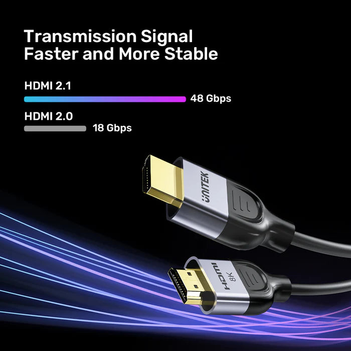 كابل HDMI 2.1 من يونيتيك بدقة 8K — كابل HDMI عالي السرعة بعرض نطاق 48 جيجابت في الثانية، يدعم 8K بمعدل 60 هرتز و4K بمعدل 120 هرتز، مع دعم النطاق الديناميكي العالي، والصوت العائد الإلكتروني، وأجهزة الألعاب وأجهزة HDMI 2.1، طوله 5 أمتار
