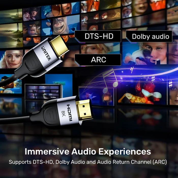كابل HDMI 2.1 من يونيتيك بدقة 8K — كابل HDMI عالي السرعة بعرض نطاق 48 جيجابت في الثانية، يدعم 8K بمعدل 60 هرتز و4K بمعدل 120 هرتز، مع دعم النطاق الديناميكي العالي، والصوت العائد الإلكتروني، وأجهزة الألعاب وأجهزة HDMI 2.1، طوله 5 أمتار