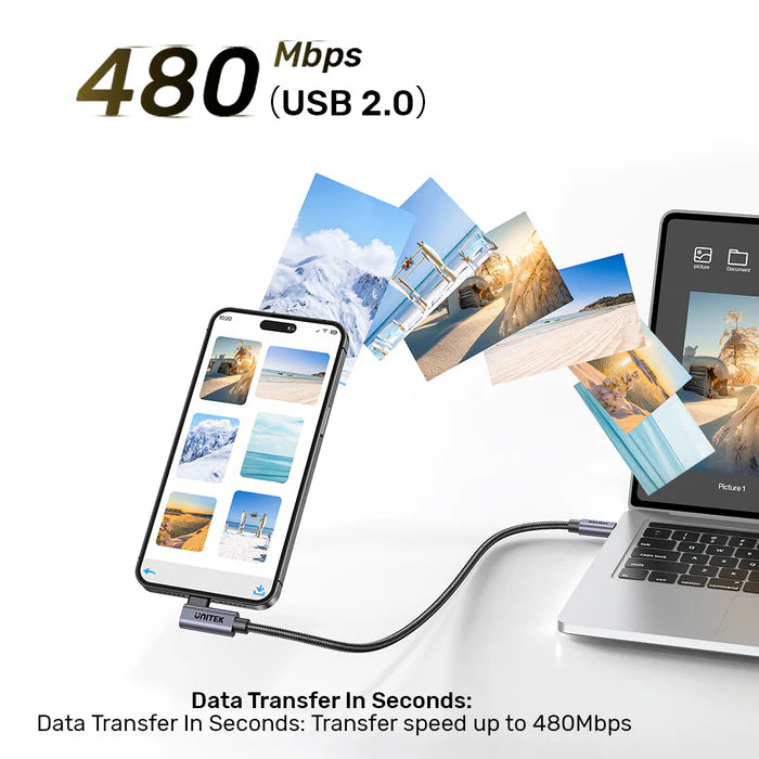 كابل شحن سريع USB-C بزاوية 90° من UNITEK بقوة 100 واط، نوع Type-C بزاوية قائمة، PD 3.0، 5 أمبير، مضفر، متوافق مع MacBook و iPad وأجهزة USB-C - 3 أمتار