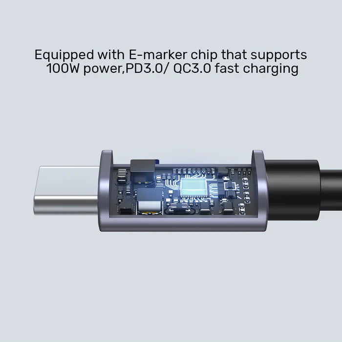 كابل شحن سريع USB-C بزاوية 90° من UNITEK بقوة 100 واط، نوع Type-C بزاوية قائمة، PD 3.0، 5 أمبير، مضفر، متوافق مع MacBook و iPad وأجهزة USB-C - 3 أمتار