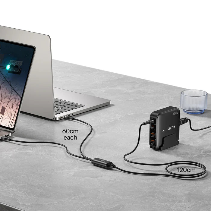 كابل شحن سريع USB-C من UNITEK PD100W 2 في 1، كابل شاحن مقسم USB-C مزدوج، 100 واط PD، توزيع طاقة ذكي، كابل سيليكون بطول 1.8 متر