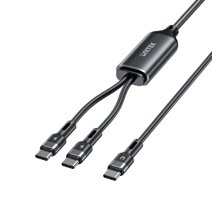 كابل شحن سريع USB-C من UNITEK PD100W 2 في 1، كابل شاحن مقسم USB-C مزدوج، 100 واط PD، توزيع طاقة ذكي، كابل سيليكون بطول 1.8 متر