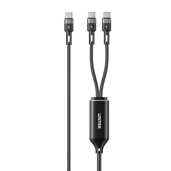 كابل شحن سريع USB-C من UNITEK PD100W 2 في 1، كابل شاحن مقسم USB-C مزدوج، 100 واط PD، توزيع طاقة ذكي، كابل سيليكون بطول 1.8 متر