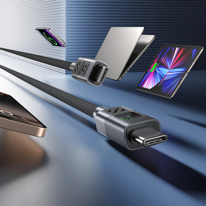 كابل شحن سريع USB-C بقوة 60 واط من UNITEK مع شاشة LED، PD 3.0 نوع C، مضفر، متوافق مع MacBook و iPad وأجهزة USB-C
