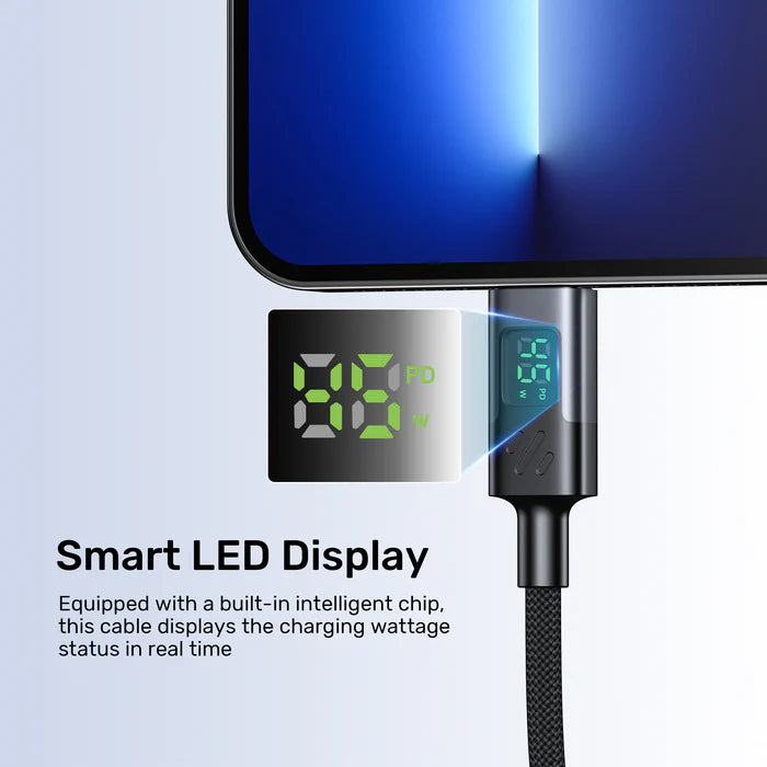 كابل شحن سريع USB-C بقوة 60 واط من UNITEK مع شاشة LED، PD 3.0 نوع C، مضفر، متوافق مع MacBook و iPad وأجهزة USB-C