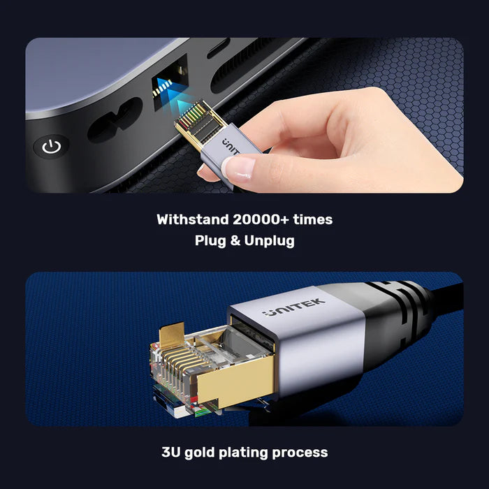 كابل إيثرنت UNITEK Cat 8، كابل شبكة LAN عالي السرعة بسرعة 40 جيجابت في الثانية، كابل RJ45 محمي S/FTP بتردد 2000 ميجاهرتز، كابل إنترنت قوي للألعاب، الراوتر، الكمبيوتر، PS5، المودم، أداء منخفض الكمون للغاية - 20 متر