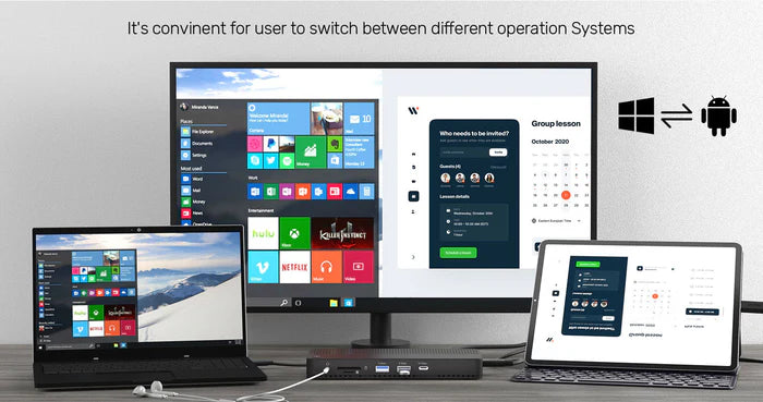 UNITEK USB-C 4K KVM Docking Station, 100W PD, 4K@60Hz HDMI, 10Gbps Data Transfer, Gigabit Ethernet, SD/MicroSD Reader, One-Button Switch for 2 Computers