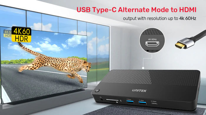 UNITEK USB-C 4K KVM Docking Station, 100W PD, 4K@60Hz HDMI, 10Gbps Data Transfer, Gigabit Ethernet, SD/MicroSD Reader, One-Button Switch for 2 Computers