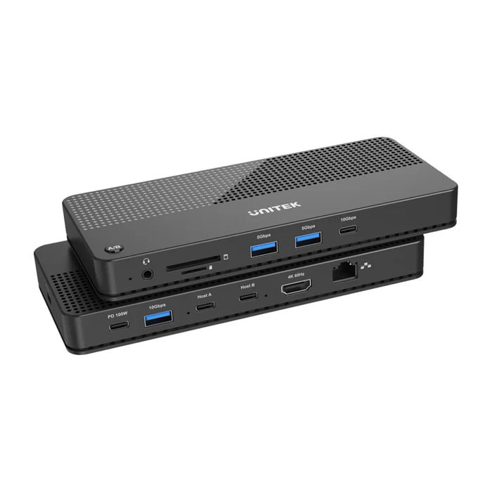 UNITEK USB-C 4K KVM Docking Station, 100W PD, 4K@60Hz HDMI, 10Gbps Data Transfer, Gigabit Ethernet, SD/MicroSD Reader, One-Button Switch for 2 Computers