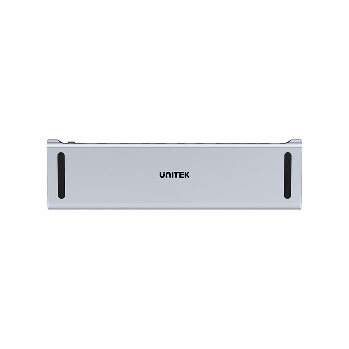 محطة توصيل يونيتك UHB15 USB-C ثلاثية لشاشات 4K — دعم شاشتين/ثلاث شاشات، منافذ USB، شبكة إيثرنت محلية، قارئ بطاقات SD/TF، توصيل طاقة 100 واط، وظيفة مفتاح KVM