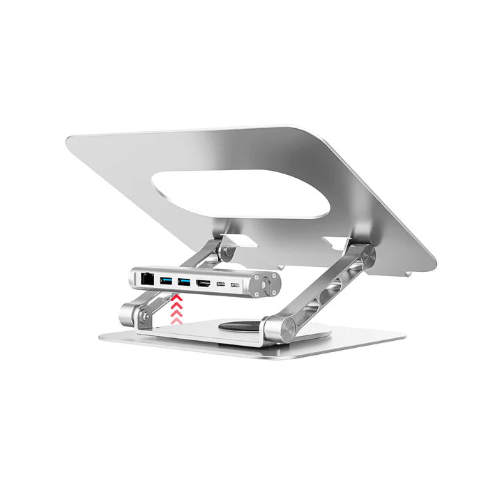 حامل لابتوب من يونيتيك مع محور USB-C قابل للفصل — حامل لابتوب مريح قابل للتعديل مع محور USB-C مدمج (منافذ HDMI وUSB، قارئ بطاقات SD/TF، إيثرنت)
