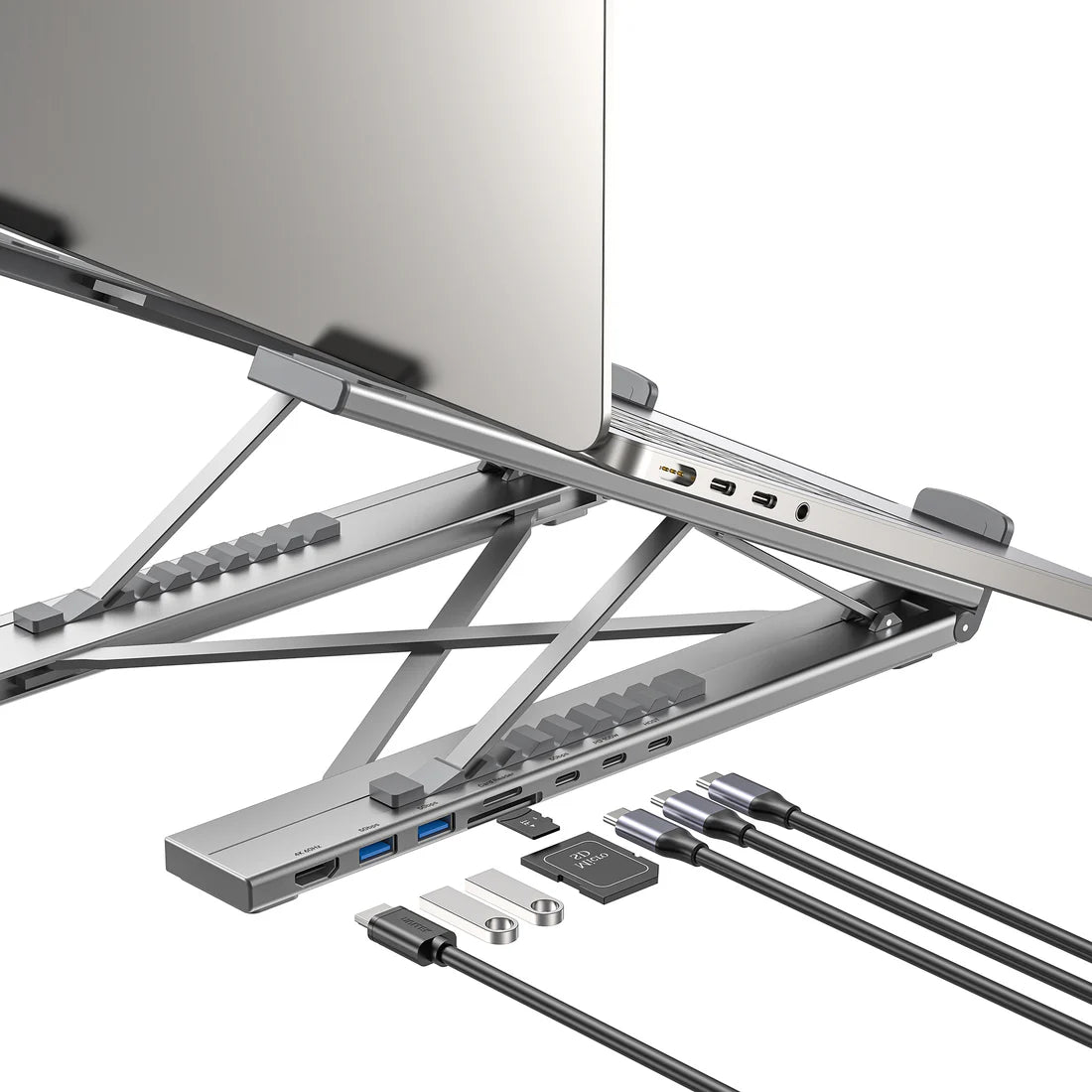 UNITEK D1137AGY01 Foldable Laptop Stand + 7-in-1 Docking Station – 100W PD, 4K@60Hz HDMI, USB-C & USB-A 5Gbps, SD/TF Reader, Aluminum Foldable Design