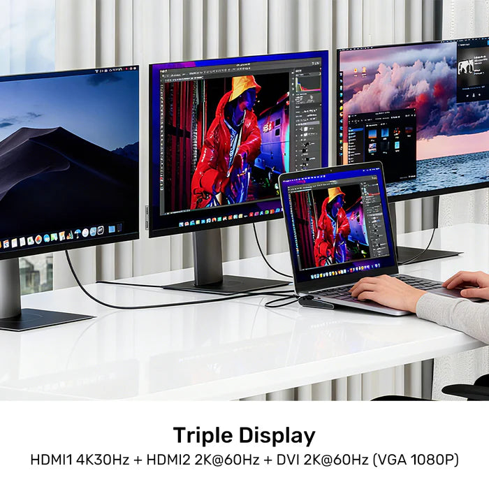 UNITEK UHub11 USB-C DisplayLink 4K Docking Station — Dual 4K Display Support, USB Ports, Ethernet LAN, 100W Power Delivery, SD/TF Card Reader