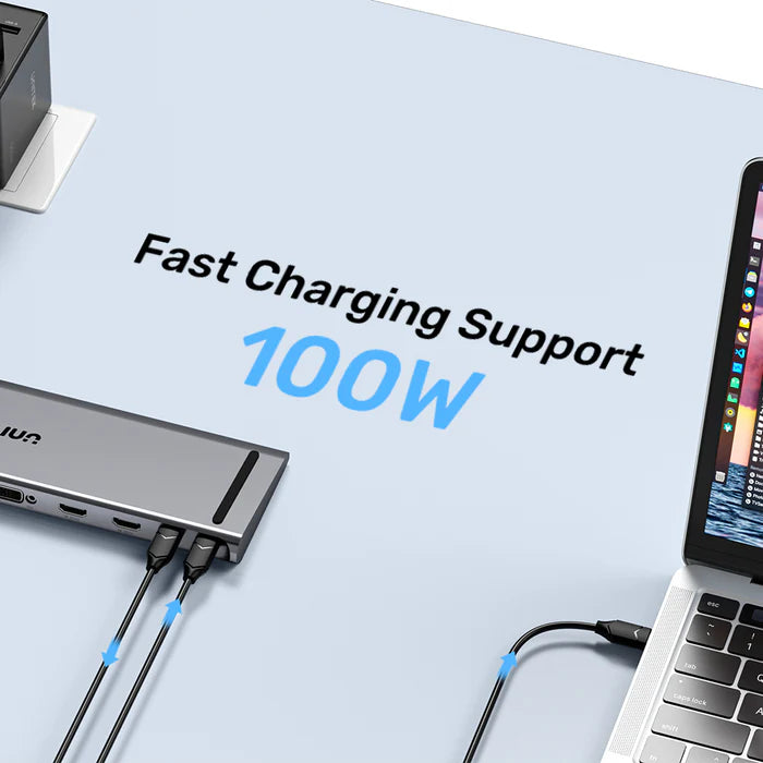 UNITEK UHub11 USB-C DisplayLink 4K Docking Station — Dual 4K Display Support, USB Ports, Ethernet LAN, 100W Power Delivery, SD/TF Card Reader