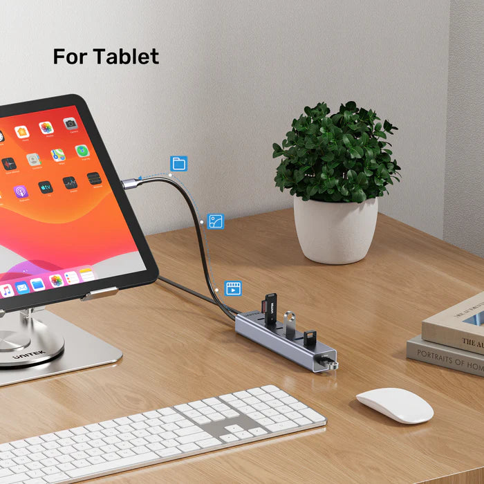 يونيتك يوهاب S7 محور USB-C متعدد الوظائف 7 في 1 — منفذ HDMI بدقة 4K، منافذ USB-A، قارئ بطاقات SD/TF، إيثرنت، محول شحن PD
