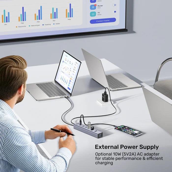 يونيتك يوهاب S7 محور USB-C متعدد الوظائف 7 في 1 — منفذ HDMI بدقة 4K، منافذ USB-A، قارئ بطاقات SD/TF، إيثرنت، محول شحن PD