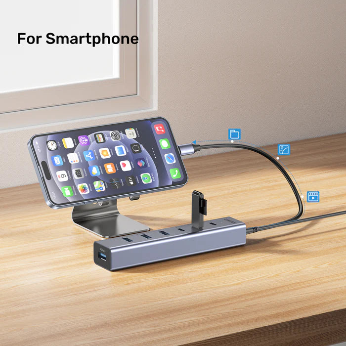 يونيتك يوهاب S7 محور USB-C متعدد الوظائف 7 في 1 — منفذ HDMI بدقة 4K، منافذ USB-A، قارئ بطاقات SD/TF، إيثرنت، محول شحن PD