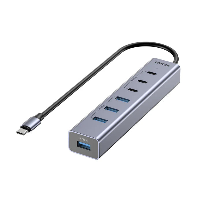 يونيتك يوهاب S7 محور USB-C متعدد الوظائف 7 في 1 — منفذ HDMI بدقة 4K، منافذ USB-A، قارئ بطاقات SD/TF، إيثرنت، محول شحن PD