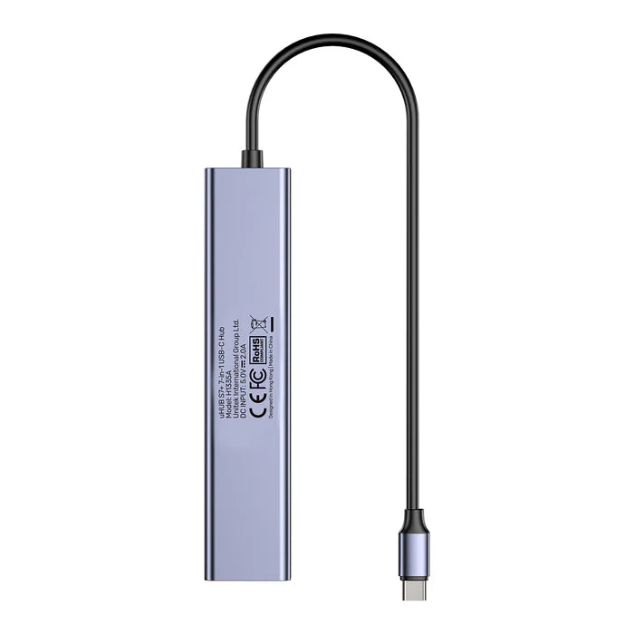 يونيتك يوهاب S7 محور USB-C متعدد الوظائف 7 في 1 — منفذ HDMI بدقة 4K، منافذ USB-A، قارئ بطاقات SD/TF، إيثرنت، محول شحن PD