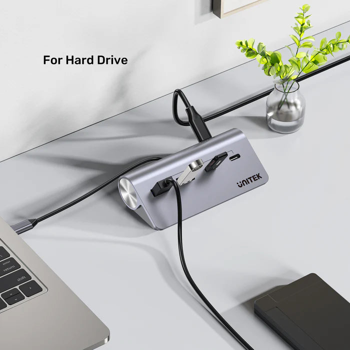 موزع USB-C من UNITEK uHUB Q4 4 في 1، موزع نقل بيانات USB بسرعة 10 جيجابت في الثانية بجسم من الألمنيوم، توصيل وتشغيل لتوسيع USB لنظامي ويندوز وماك أو إس
