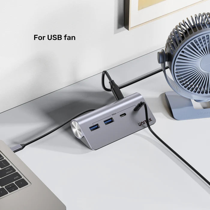 موزع USB-C من UNITEK uHUB Q4 4 في 1، موزع نقل بيانات USB بسرعة 10 جيجابت في الثانية بجسم من الألمنيوم، توصيل وتشغيل لتوسيع USB لنظامي ويندوز وماك أو إس