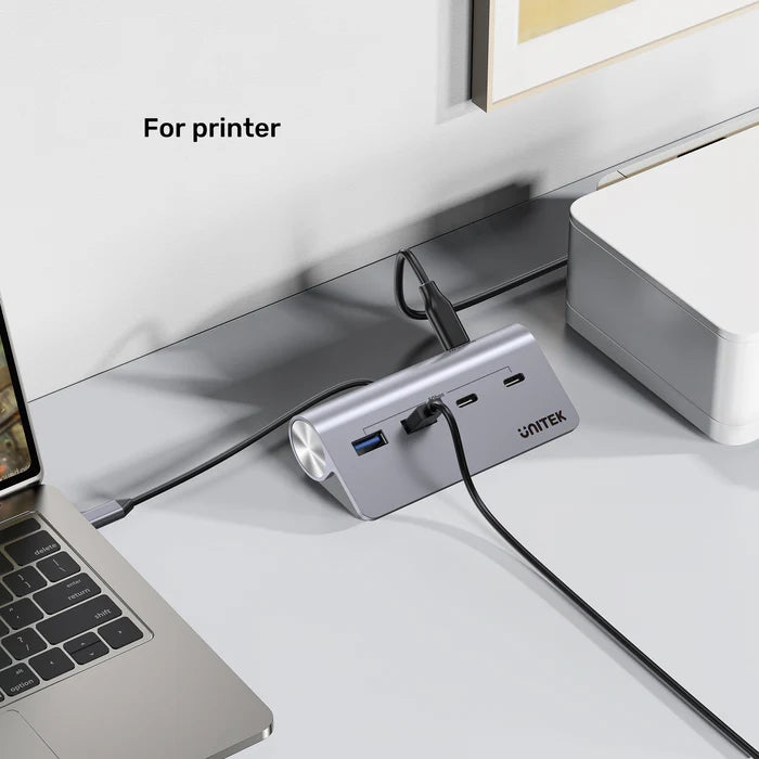 موزع USB-C من UNITEK uHUB Q4 4 في 1، موزع نقل بيانات USB بسرعة 10 جيجابت في الثانية بجسم من الألمنيوم، توصيل وتشغيل لتوسيع USB لنظامي ويندوز وماك أو إس