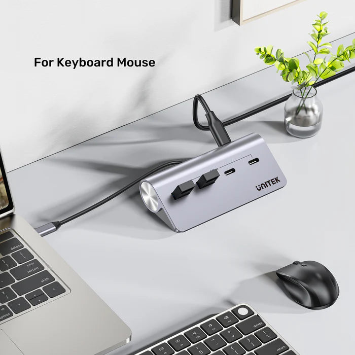 موزع USB-C من UNITEK uHUB Q4 4 في 1، موزع نقل بيانات USB بسرعة 10 جيجابت في الثانية بجسم من الألمنيوم، توصيل وتشغيل لتوسيع USB لنظامي ويندوز وماك أو إس