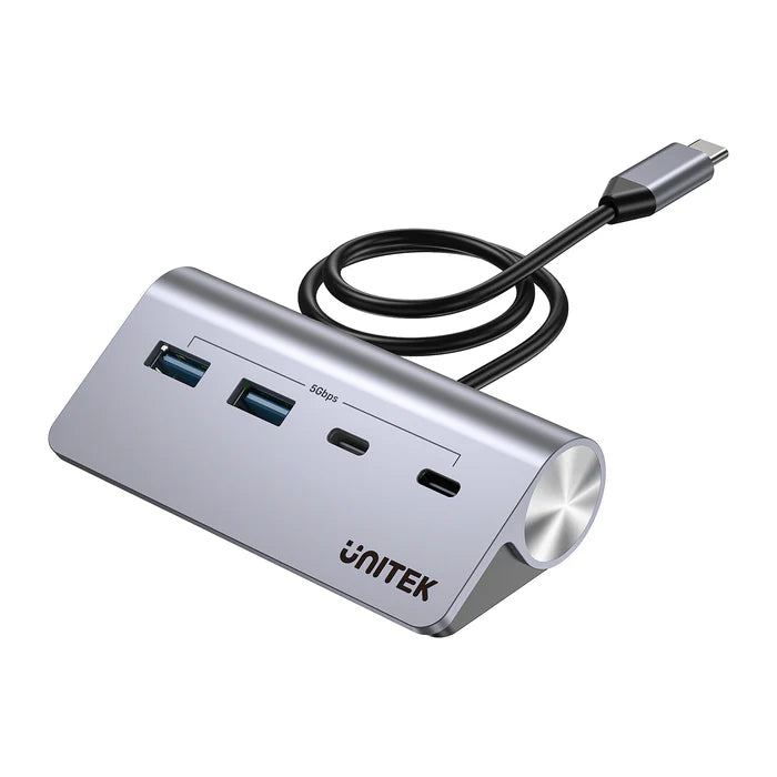 موزع USB-C من UNITEK uHUB Q4 4 في 1، موزع نقل بيانات USB بسرعة 10 جيجابت في الثانية بجسم من الألمنيوم، توصيل وتشغيل لتوسيع USB لنظامي ويندوز وماك أو إس