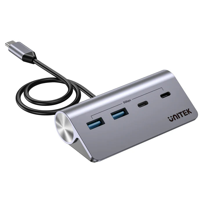 موزع USB-C من UNITEK uHUB Q4 4 في 1، موزع نقل بيانات USB بسرعة 10 جيجابت في الثانية بجسم من الألمنيوم، توصيل وتشغيل لتوسيع USB لنظامي ويندوز وماك أو إس