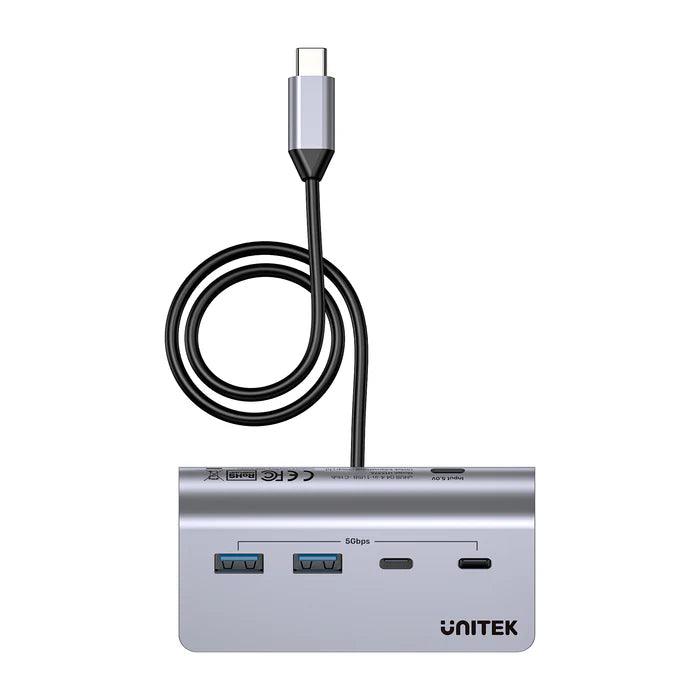 موزع USB-C من UNITEK uHUB Q4 4 في 1، موزع نقل بيانات USB بسرعة 10 جيجابت في الثانية بجسم من الألمنيوم، توصيل وتشغيل لتوسيع USB لنظامي ويندوز وماك أو إس