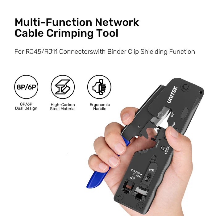 أداة ضغط إيثرنت احترافية من UNITEK لموصلات RJ45 وRJ11، قطع الأسلاك، تجريدها، ووظيفة ضغط درع Cat7، مصنوعة من الفولاذ الكربوني