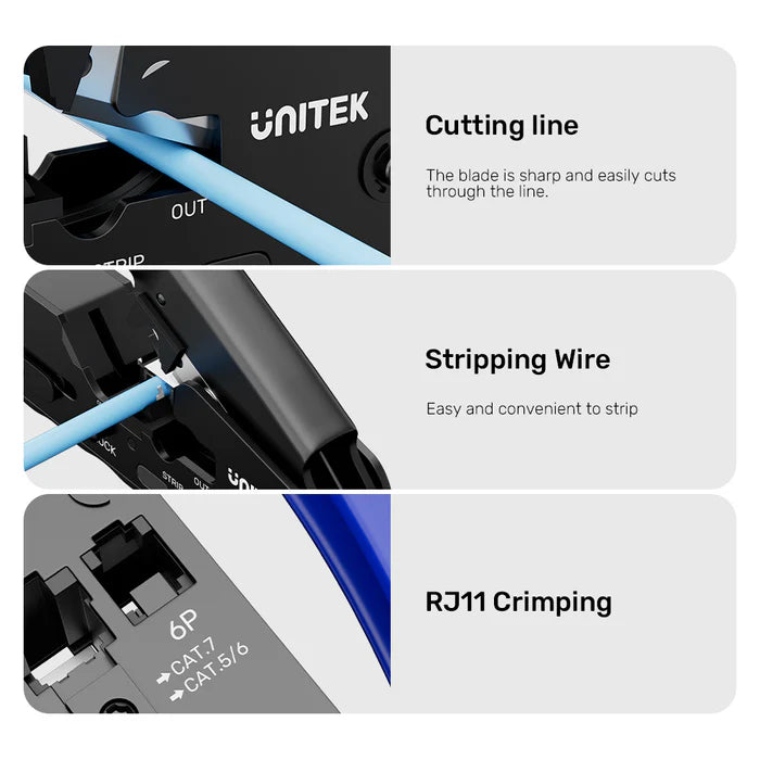 أداة ضغط إيثرنت احترافية من UNITEK لموصلات RJ45 وRJ11، قطع الأسلاك، تجريدها، ووظيفة ضغط درع Cat7، مصنوعة من الفولاذ الكربوني