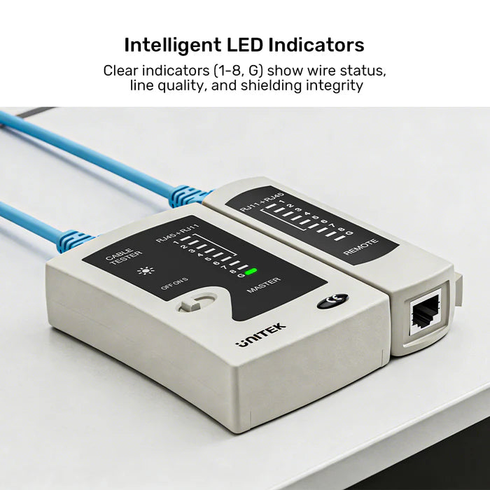 جهاز اختبار كابل إيثرنت من UNITEK، جهاز اختبار كابل LAN RJ45/RJ11 مع مؤشر LED، تخطيط الأسلاك وكشف الأعطال، أداة تشخيص شبكة محمولة