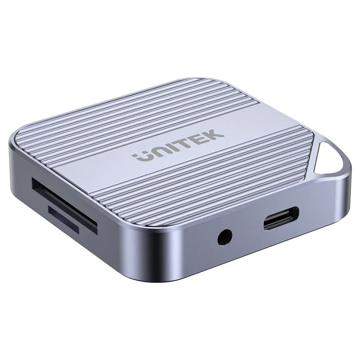 UNITEK Magnetic 6-in-1 SD/MicroSD Card Reader, UHS-II, USB-C 5Gbps, 100W PD Charging, 4K@60Hz HDMI, 3.5mm Audio, Magnetic Mount, Up to 2TB – Space Grey