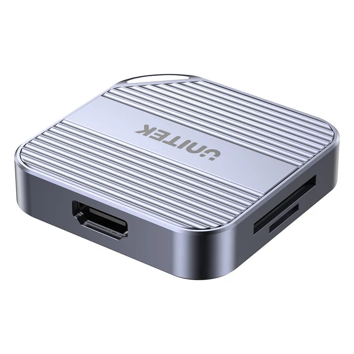 UNITEK Magnetic 6-in-1 SD/MicroSD Card Reader, UHS-II, USB-C 5Gbps, 100W PD Charging, 4K@60Hz HDMI, 3.5mm Audio, Magnetic Mount, Up to 2TB – Space Grey