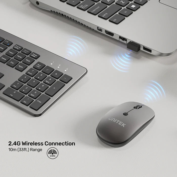 UNITEK SlimDuo Wireless Keyboard and Mouse Combo, 2.4GHz Full-Size Silent Keyboard & 1600 DPI Mouse, USB Plug & Play, Windows/Mac/Linux