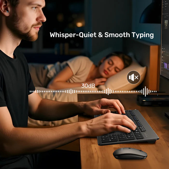 UNITEK SlimDuo Wireless Keyboard and Mouse Combo, 2.4GHz Full-Size Silent Keyboard & 1600 DPI Mouse, USB Plug & Play, Windows/Mac/Linux