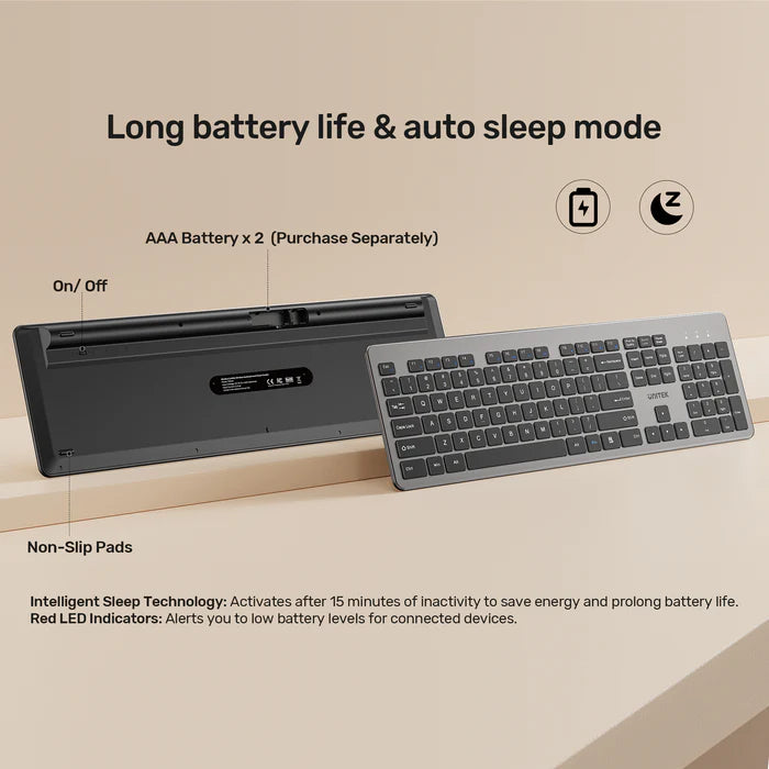 UNITEK SlimDuo Wireless Keyboard and Mouse Combo, 2.4GHz Full-Size Silent Keyboard & 1600 DPI Mouse, USB Plug & Play, Windows/Mac/Linux